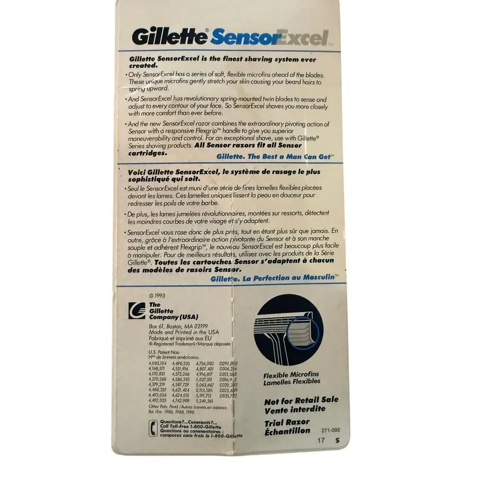 Gillette Sensor Excel Metal Razor Handle blade Shaver Made USA 1993 Ft Sensor3